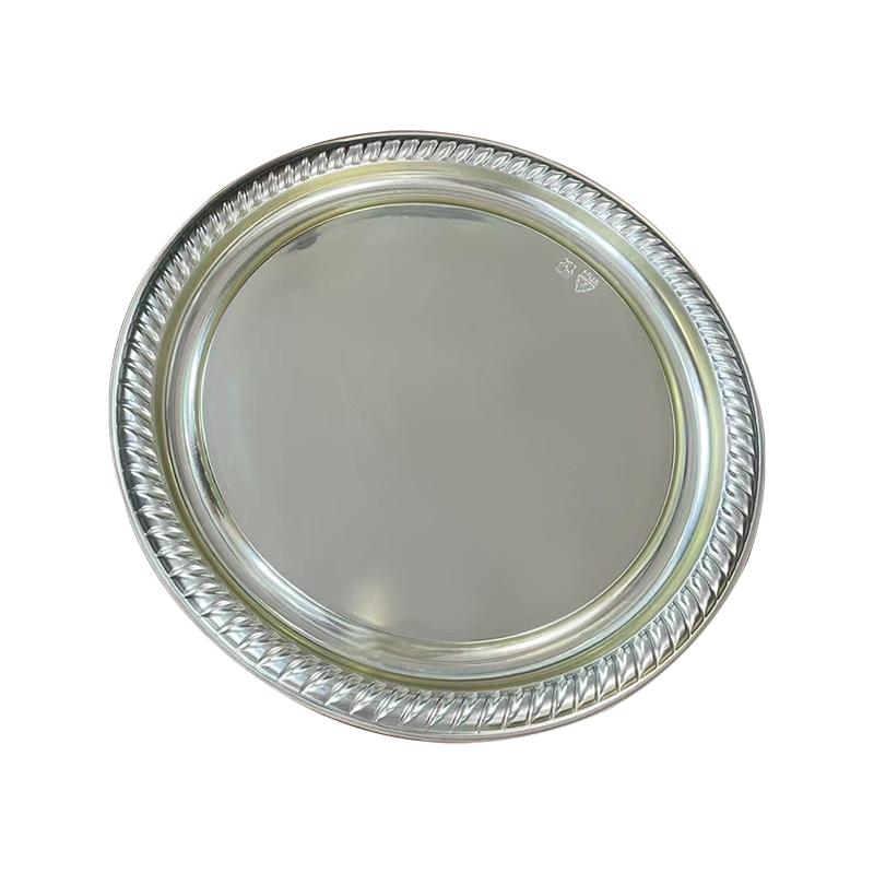 シルバー扇形エッジ円形トレイ